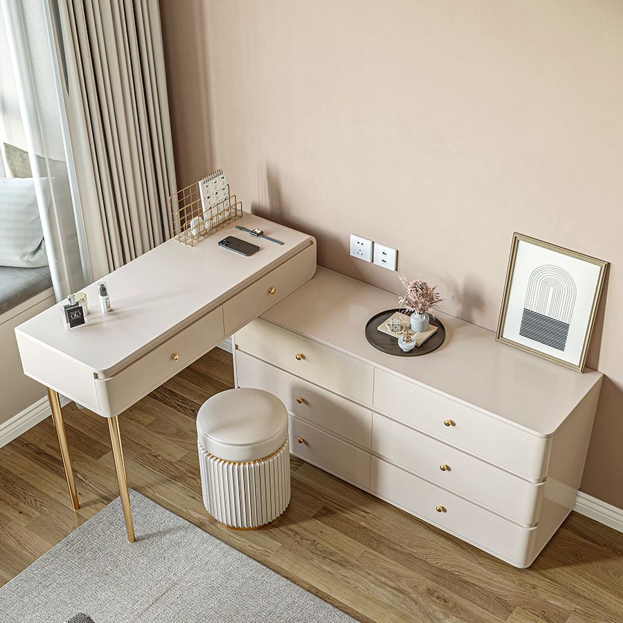 White Solid Wood Makeup Vanity Desk Bedroom Vanity Dressing Table Set
