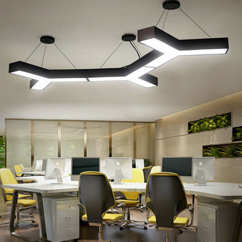 Y-Shape Pendant Light Fixture Modern Style Metal LED Office Hanging Pendant Light in Black