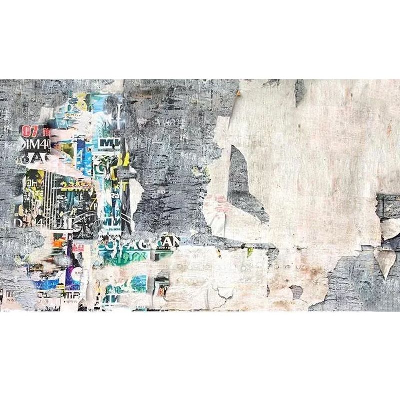 Big Illustration Industrial Mural Wallpaper for Coffee Shop with Cement Wall and Graffiti in Grey