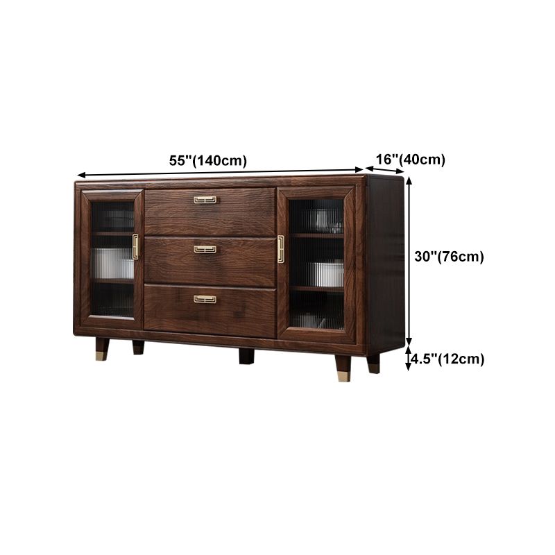 Modern Rubberwood Solid Wood Sideboard 34.5" H Brown Credenza for Dining Room