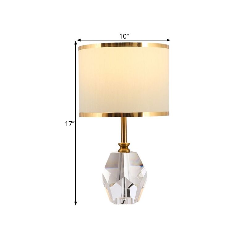 Lampe de chevet de tambour blanc traditionnel 1 tissu de bulbe Shade Room Cisstal Light