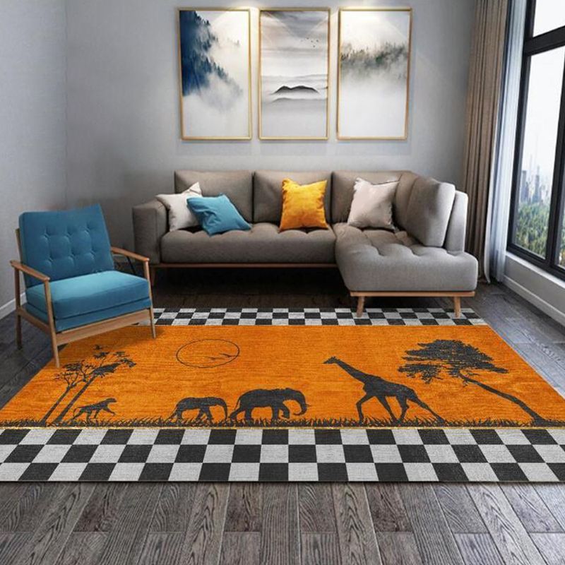 Orange Modern Carpet Polyester Graphic Area Carpet Washable Carpet for Drawing Room