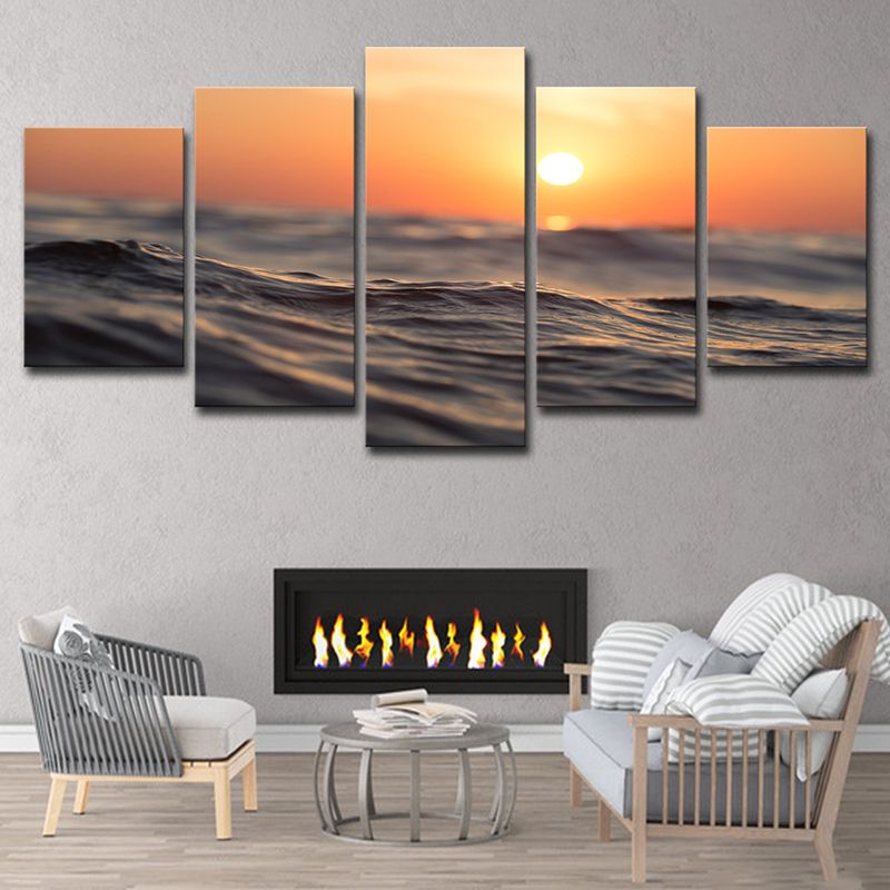 Yellow Sunset Wall Art Close-Up Sea Water Tropical Multi-Piece Canvas Print