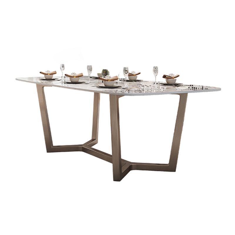 Mesa de comedor de piedra sinterizada de lujo, mesa rectangular con pedestal de caballete