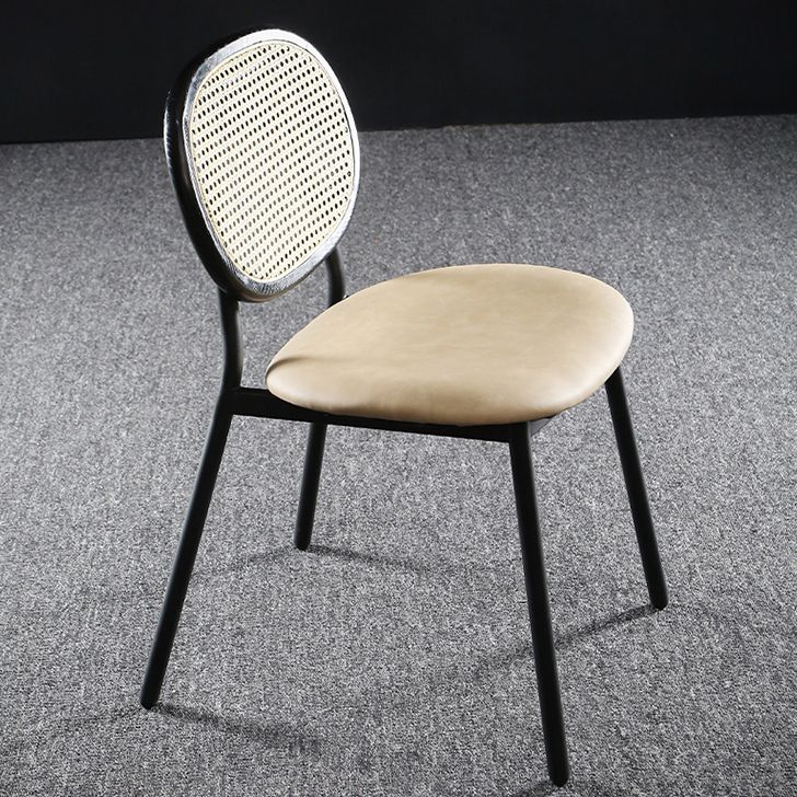 Contemporary Cane Back Chair Faux Leather Dining Side Chair for Indoor