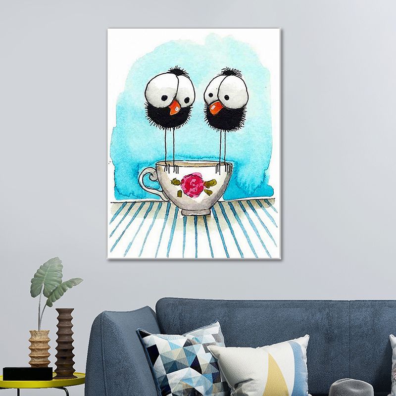 Childrens Art Birdies Painting Pastel Color Kids Bedroom Canvas Print, Textured Surface