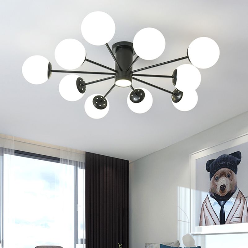 Nordic Ceiling Light Hand-Blown Glass Ball Shaped Semi Flush Mount Spotlight