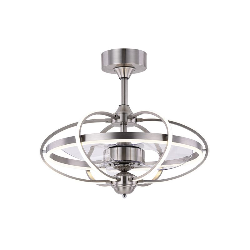 Silber/Weiß/Gold Oval Cage Semi Flush Mount Simplicity LED Silicon Hanging Lüfter Licht mit 3 braunen Klingen, 19,5 "H