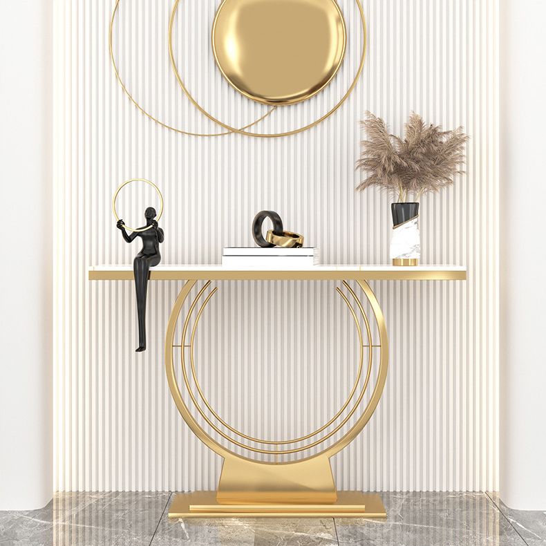 Glam Rectangle Console Table 31.5" Tall Stone Accent Table with 1 Shelf