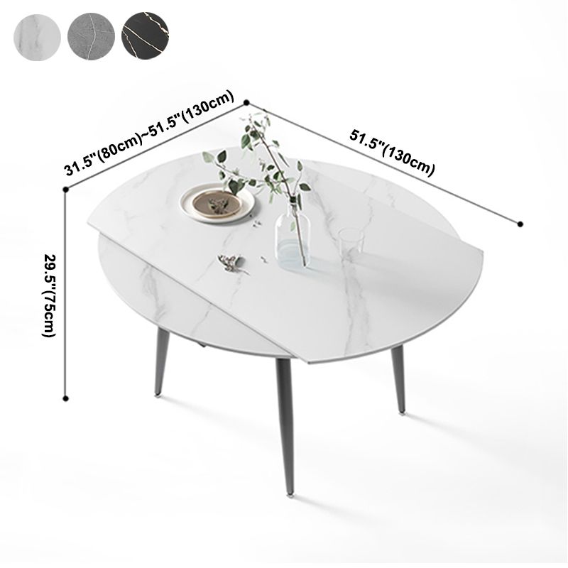 Modern Style Sintered Stone Dining Table 51.18'' Round Drop-Leaf Table with 4 Legs