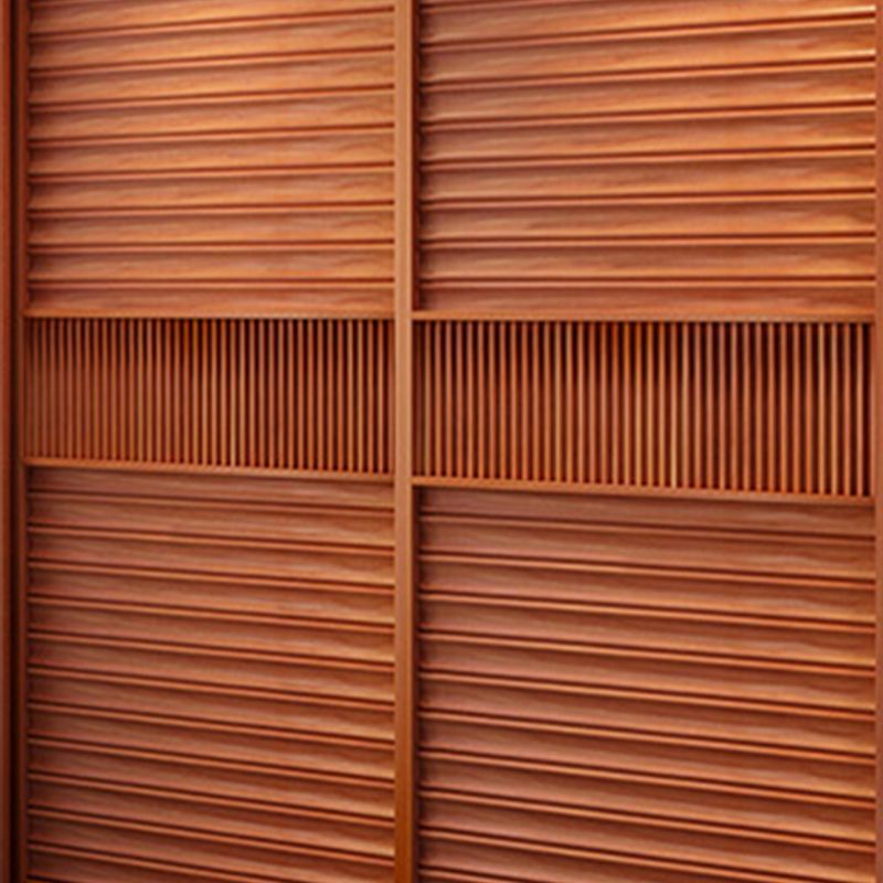 Brown Engineered Wood Wardrobe with Sliding Doors Modern Cabinet for Bedroom