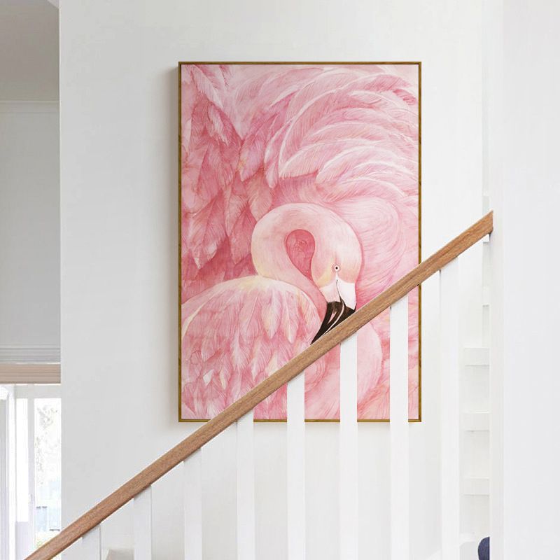 Décoration murale à motif de flamant rose, peinture de Style Tropical de couleur Pastel pour salon