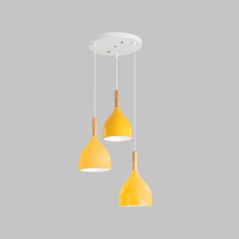 3 Lights Dining Room Pendant Lighting Macaron Metal Raindrop Shaped Multiple Hanging Light