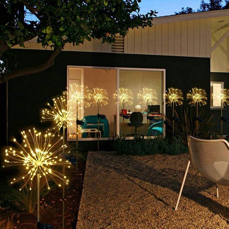 1 Pc Firework Solar Ground Lighting Contemporary Metallic Garden LED Landscape Light in Clear