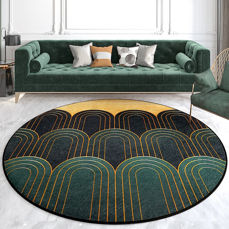 Colorful Modern Area Rug Green Color Block Carpet Stain Resistant Washable Rug for Living Room