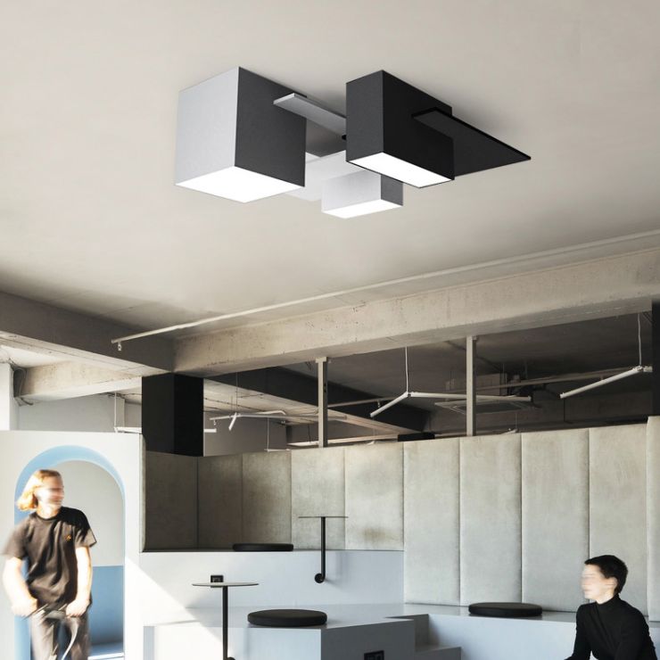 Plafonnier LED noir et blanc en fer de simplicité moderne, plafonnier géométrique avec abat-jour en acrylique