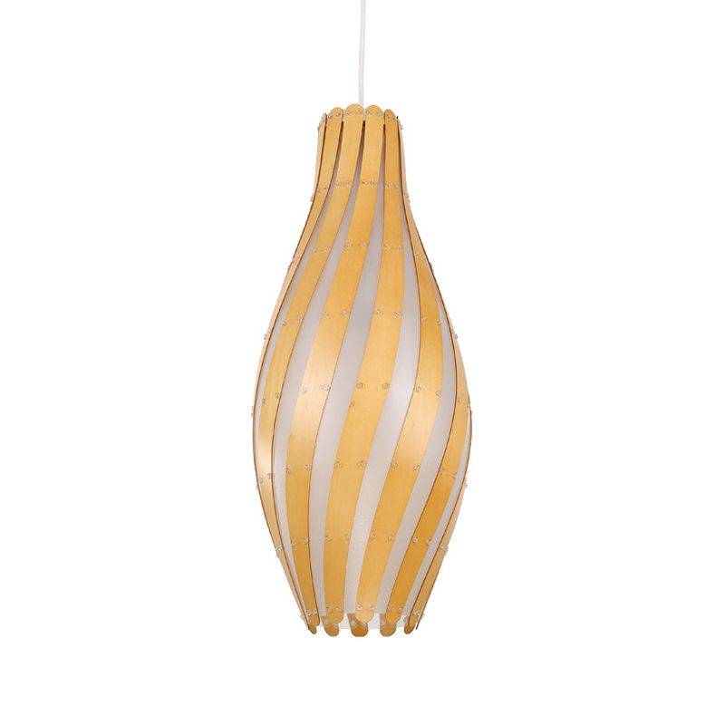 Luz colgante de 1 luz moderna Beige Beige Twisty Twisty Spension Light con sombra de madera, 6.5 "/10" de ancho