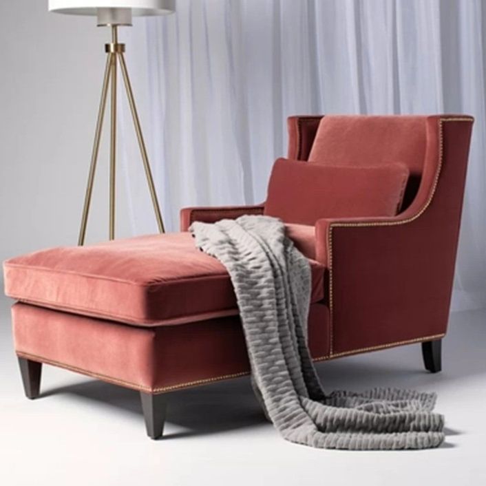Contemporary Upholstered Cotton Blend Square Arms Chaise Lounge Couch