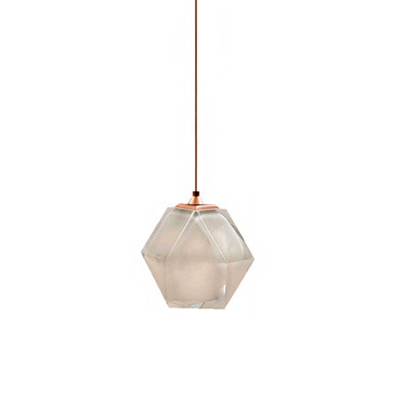 Diamond Suspension Pendant Lamp Modern Textured White/Amber/Smoke Glass Dining Room Led Hanging Light Fixture