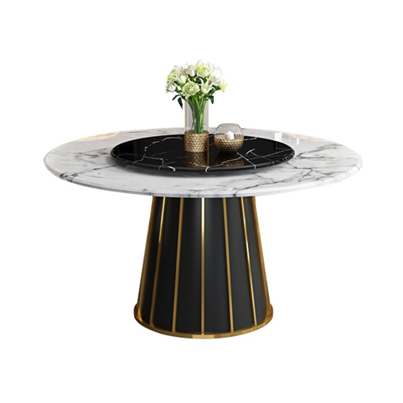 Round Stone Dining Table Modern Convertible Furniture with Pedestal Base