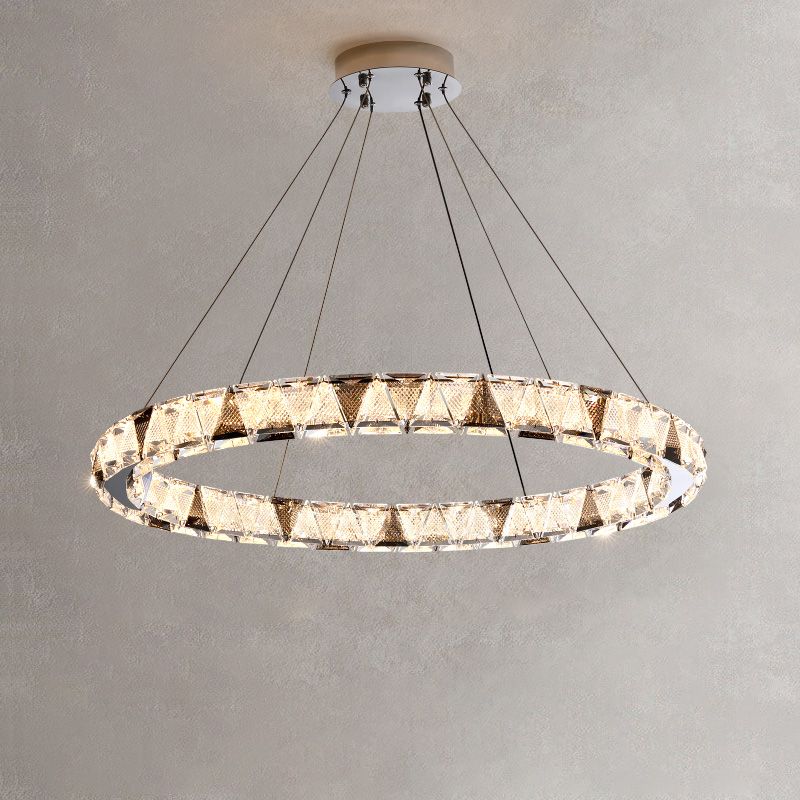 Clear Crystal Round Hanging Lamp Minimalist Chandelier in Gold for Foyer