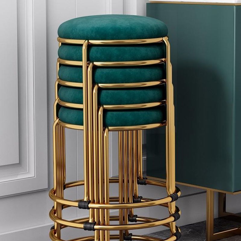 Contemporary Ottoman Fabric Upholstered Metal Frame Round Ottoman