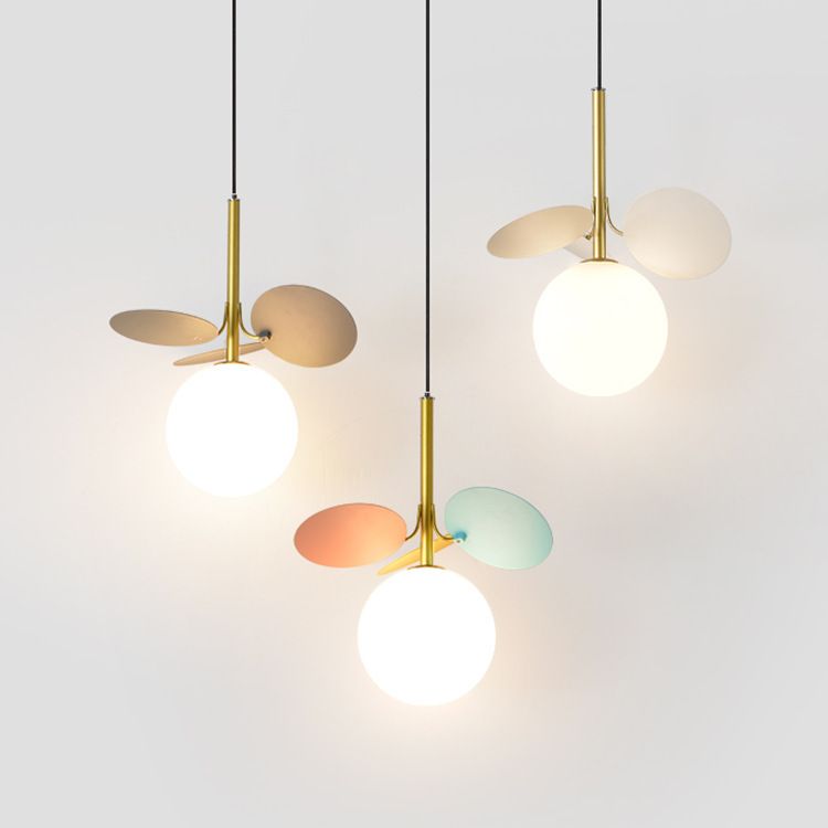 Modern Creative Single Pendant Light Globe Hanging Lamp with White Glass Shade