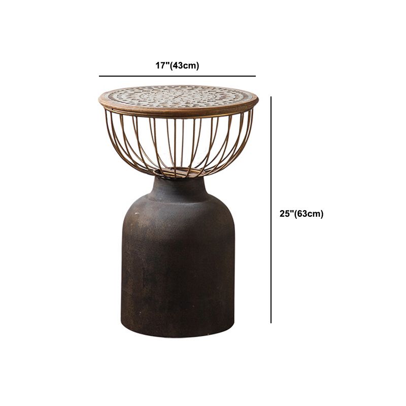 Antique Brass/Black End Table French Country Round Wood Side Table