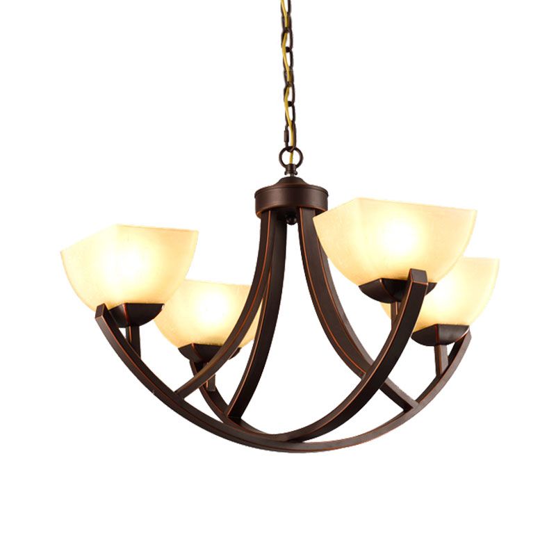 4/6 koppen plafond kroonluchter klassieke trapeziumvormige melkglas hangende hanger met boogarm in brons voor slaapkamer