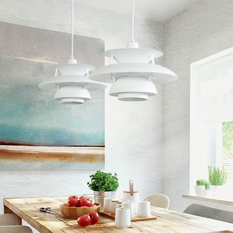 3 Layers Pendant Light with Flared Shade Macaron Style Aluminum 1 Light Black/Gray Hanging Lamp, 12"/16" Wide