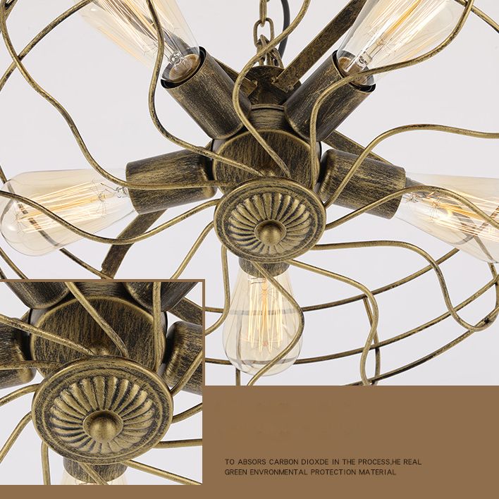 Metal Antique de lámpara de techo de latón Costilería colgante enjaulada de araña colgante industrial