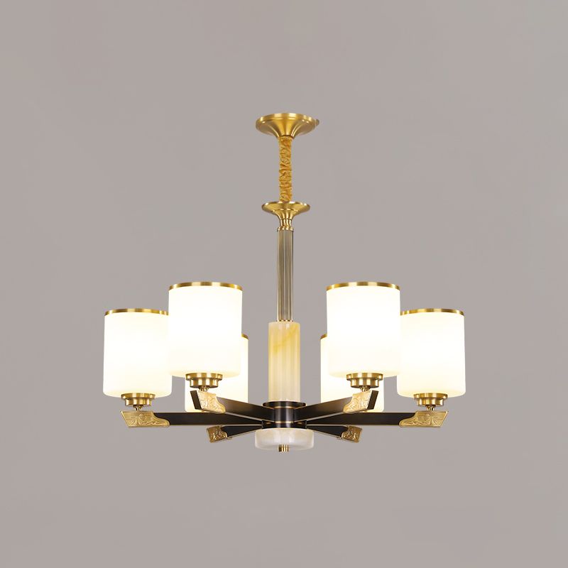 Hedendaagse cilindrische hangende hanglamp koper plafond kroonluchter met glazen schaduw