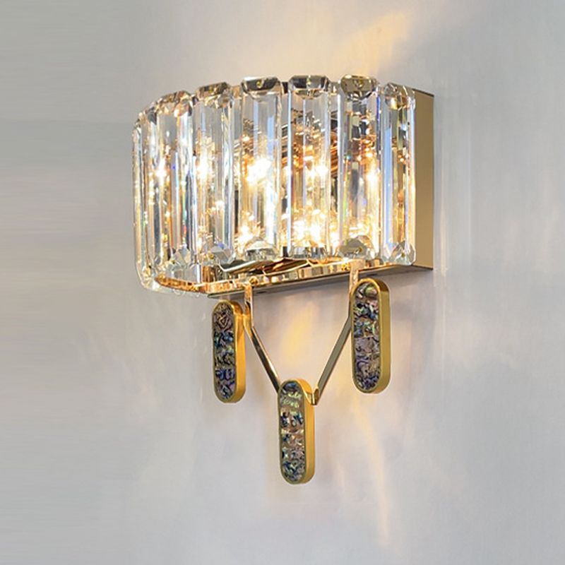 Crystal Half-Cylinder Shape Wall Sconce Modern Style 2 Lights Wall Light Fixture in Brass