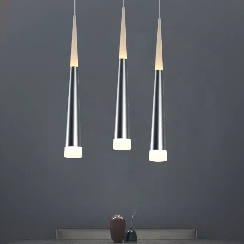 Silver Tapered Hanging Pendant Light Metal Contemporary 1 Light Dining Room Pendant Light Fixture in Warm/White