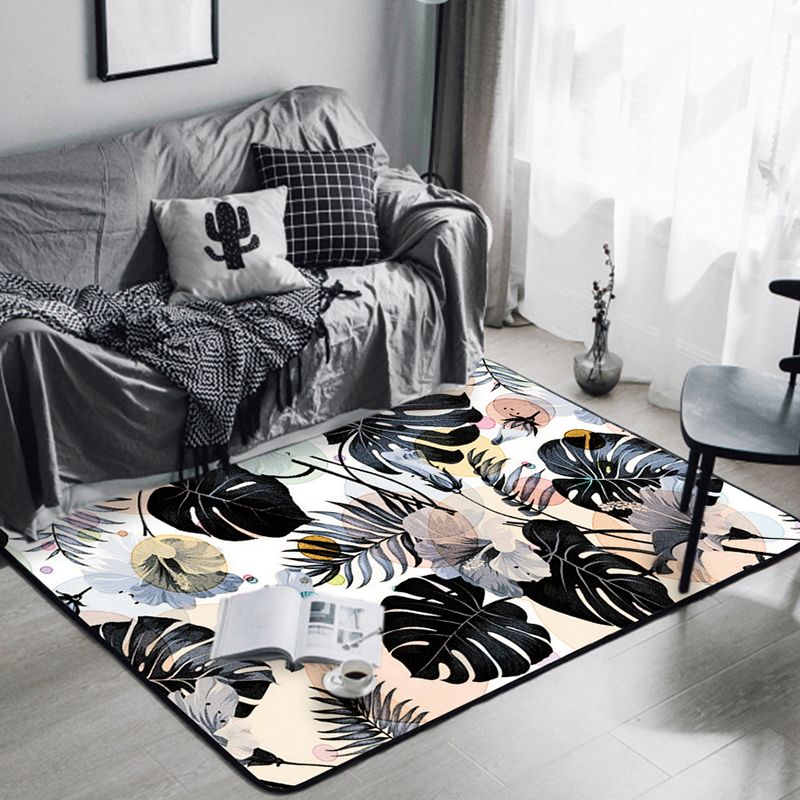 Multicolor Trendy Area Carpet Polyester Palm Leaves Area Rug Stain Resistant Carpet for Living Room