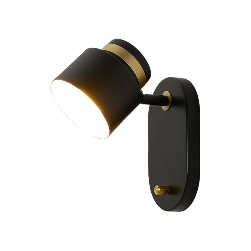 Metal Small Drum Wall Mount Lighting Modern 1 Head Black and Gold LED Rotatable Sconce Lamp