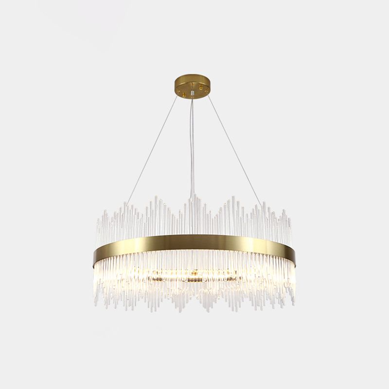 Crystal Rod Circle LED Suspension Light Artistic Gold Chandelier Light in Gold for Living Room
