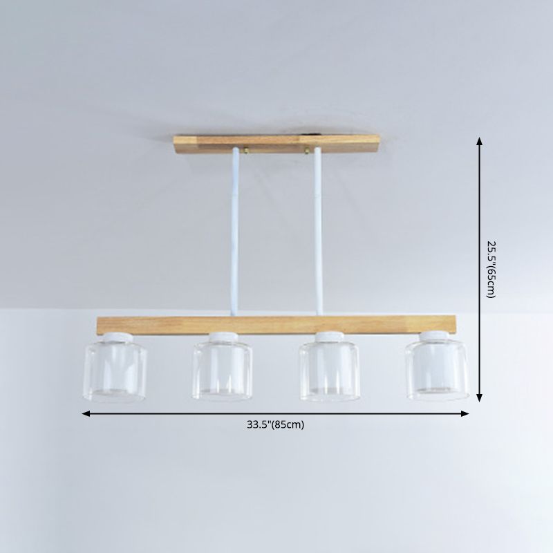 Modern 4-Light Wooden Island Lighting Design with Clear Glass Shade