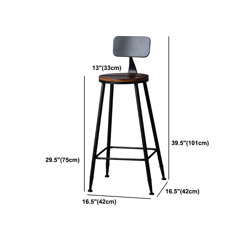 Indoor Industrial Style Wood Top Barstool Metal 4 Legs Bar Stool with Pedal