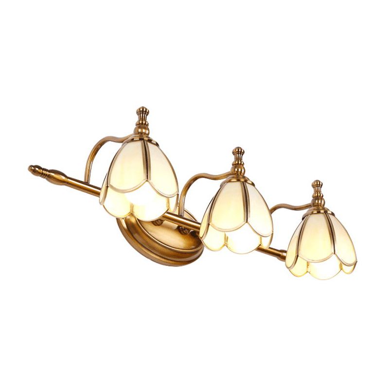 Brass Contemporary Armed Wall Mounted Light Fixture Glass Sconce Light for Bathroom