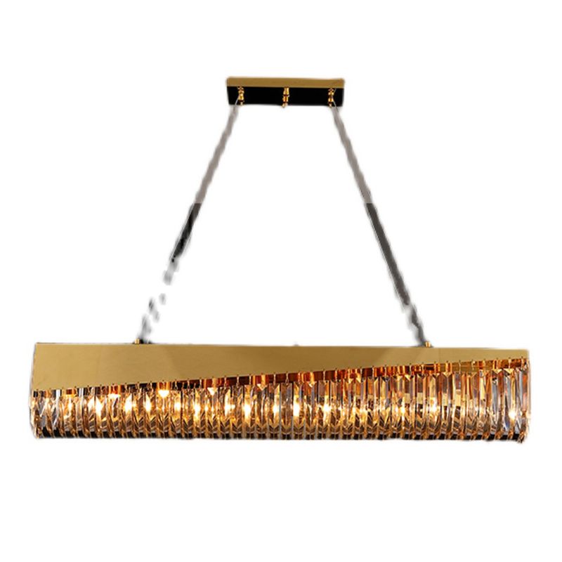 Gold Metal Island Lighting Armaturen moderne Restaurantsuspensionslampe mit Kristallschatten