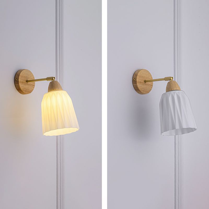 Modern Glass Shade Wall Light Fixture Wooden Wall Light Sconce for Bedroom