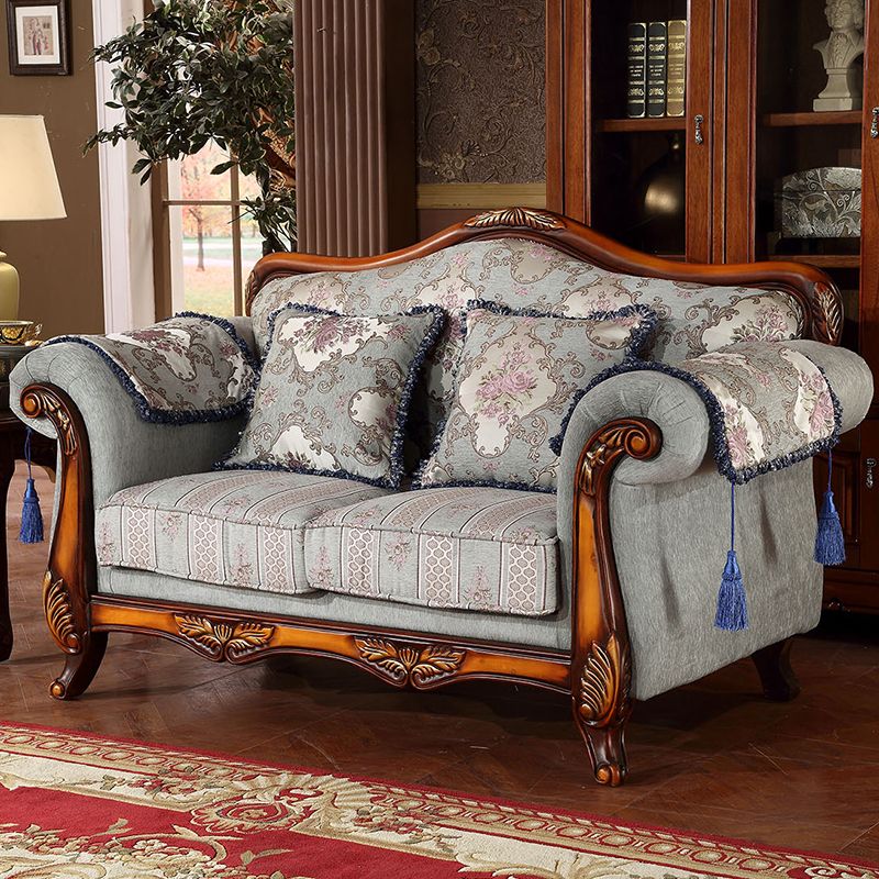 Modern Cotton Blend Rolled Arm Curved Sofa with Camel Back for Apartment