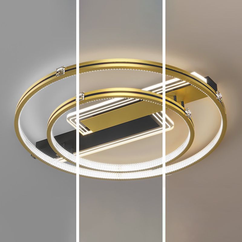 Doble anillo dorado estilo nórdico techo accesorio de iluminación de hierro tono acrílico led al ras de montaje para sala de estar para sala de estar