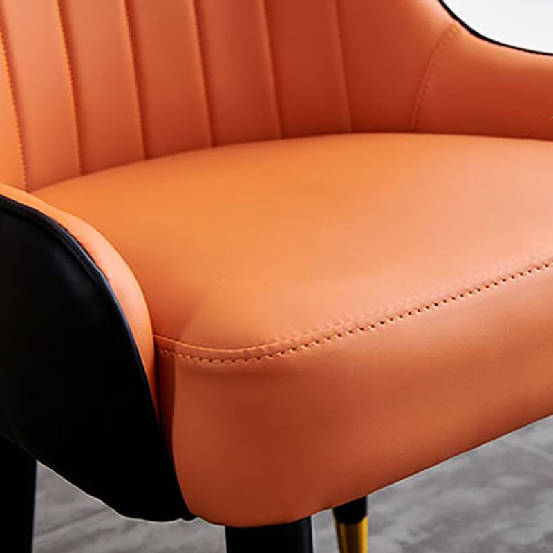 Scandinavian Faux Leather Dining Chairs Solid Back Arm Side Chair