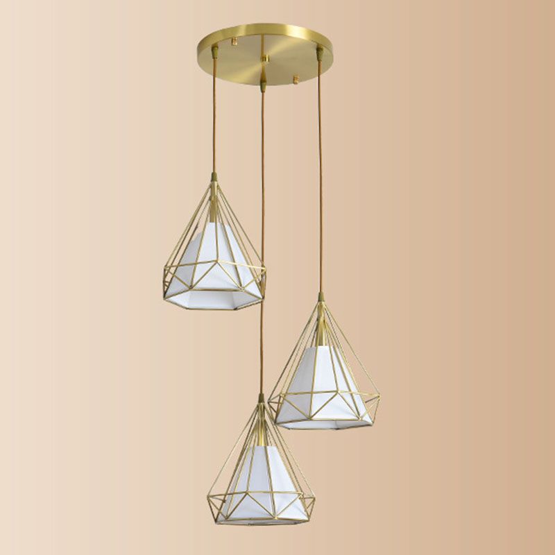 Luminaires suspendus à 3 légers avec nuance de cage, nordique de style cluster de style simple Lumière pour intérieur