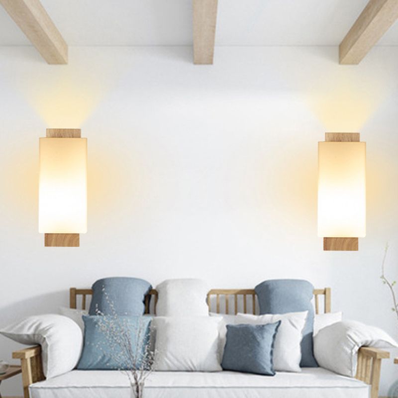 Modernist Wall Sconce Rectangular Wall Light Fixture with Wood for Living Room