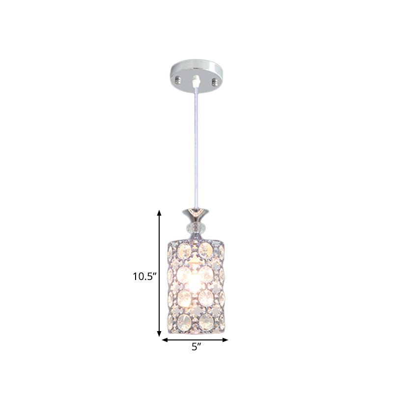 1 salle à manger de tête d'éclairage suspendu à pendule argent moderne avec nuance incrustée en cristal de cylindre