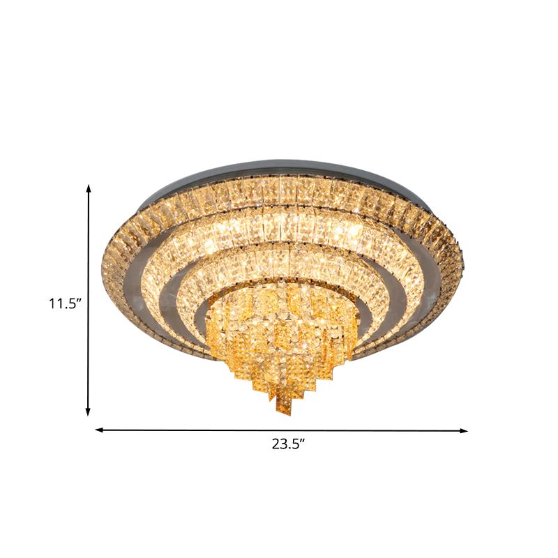 Crystal-Encrusted LED Flushmount Contemporary Chrome Multi-Circle Living Room Ceiling Mount Light, 23.5"/31.5" Wide