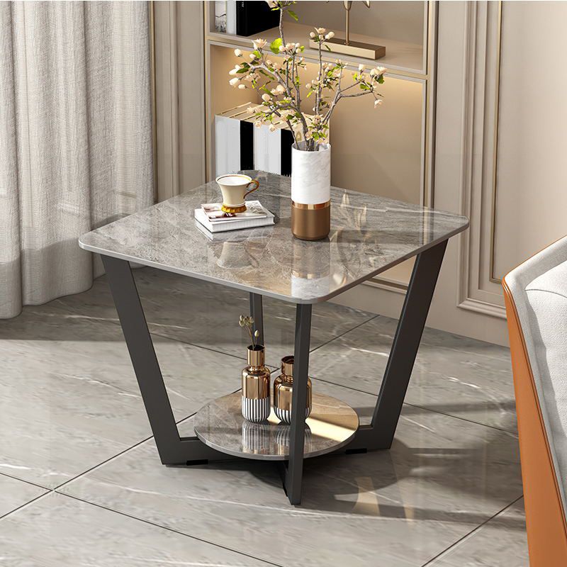 Modernistic Square Storage End Table 19.7" Tall  Cross Legs Side Table